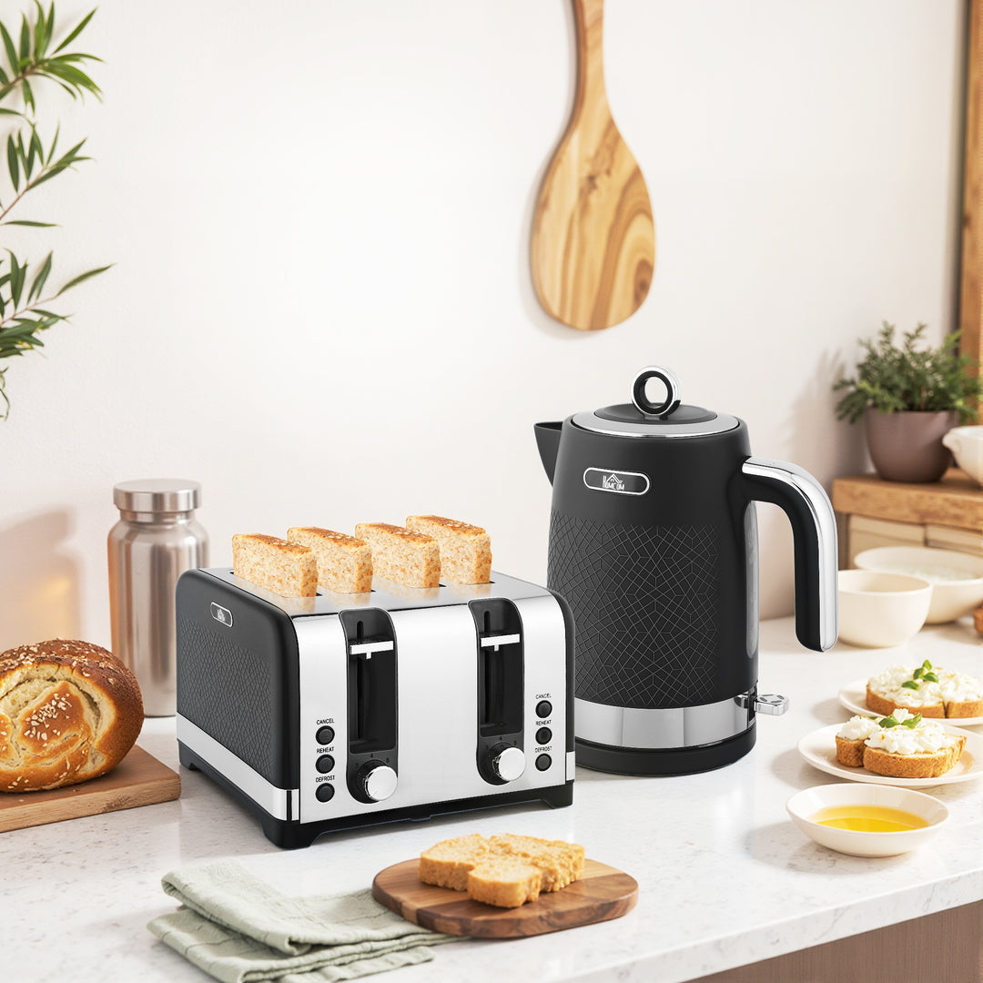 MCL Sleek Textured Kettle and Four-Slice Toaster Set - Black