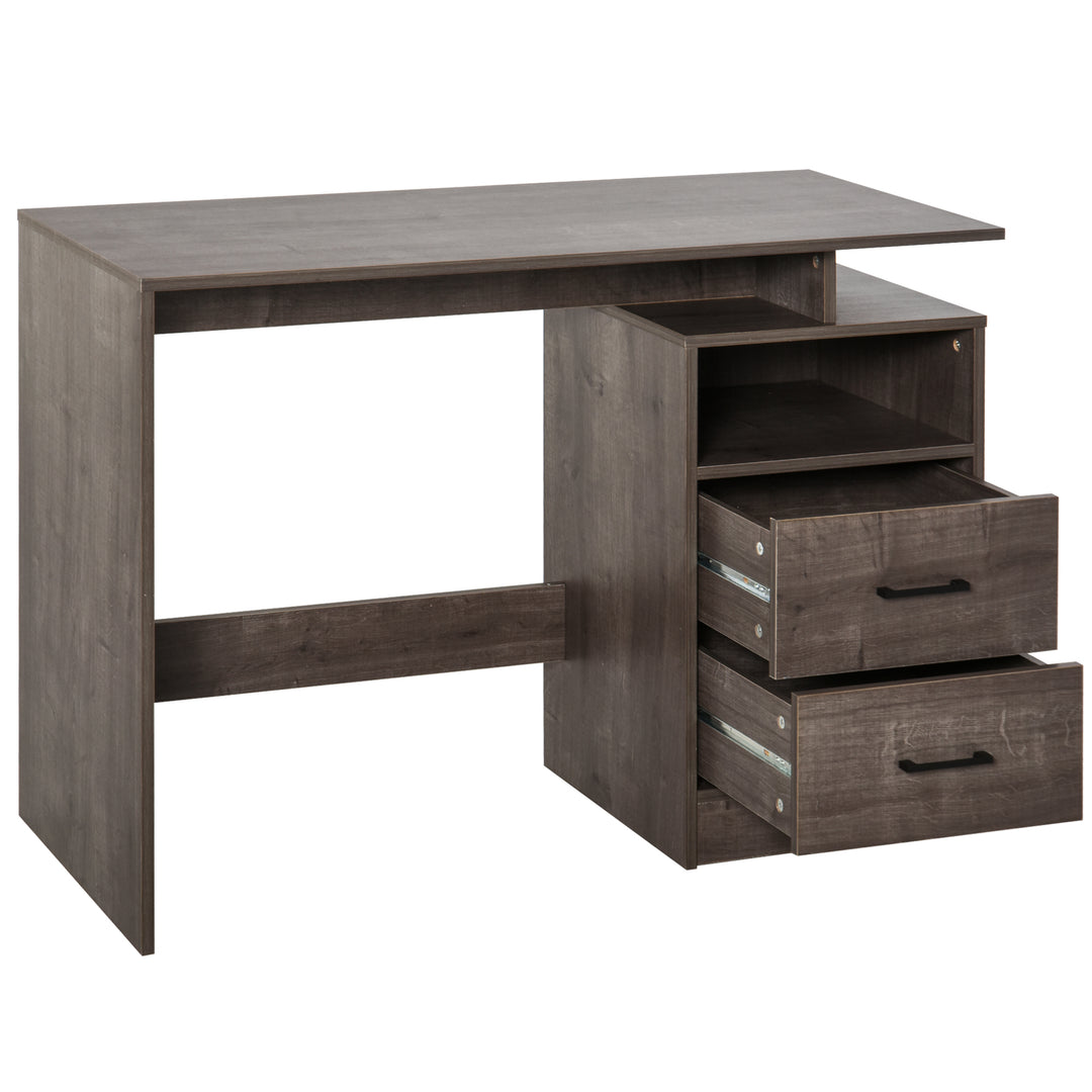 HOMCOM Computer Desk with Shelf, Drawer Writing Table for Home Study, Office, Grey Wood Color