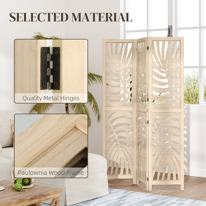 3 Panel Room Divider, Detachable Folding Privacy Screens with Palm Leaf Design for Home Office
