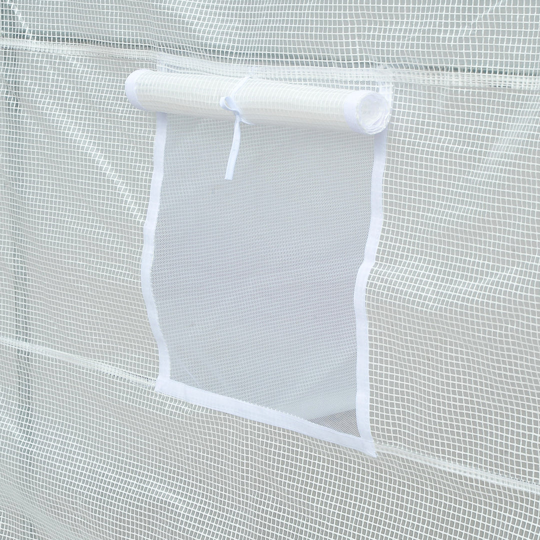 MCL 3.5 x 2 x 2 m Polytunnel Greenhouse, Walk-in Green House for Garden with Mesh Windows, Galvanised Steel Frame, White