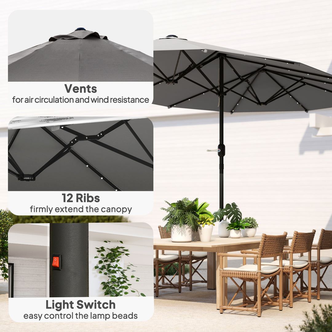 MCL 4.4m Double-Sided Sun Umbrella Patio Parasol LED Solar Lights Dark Grey