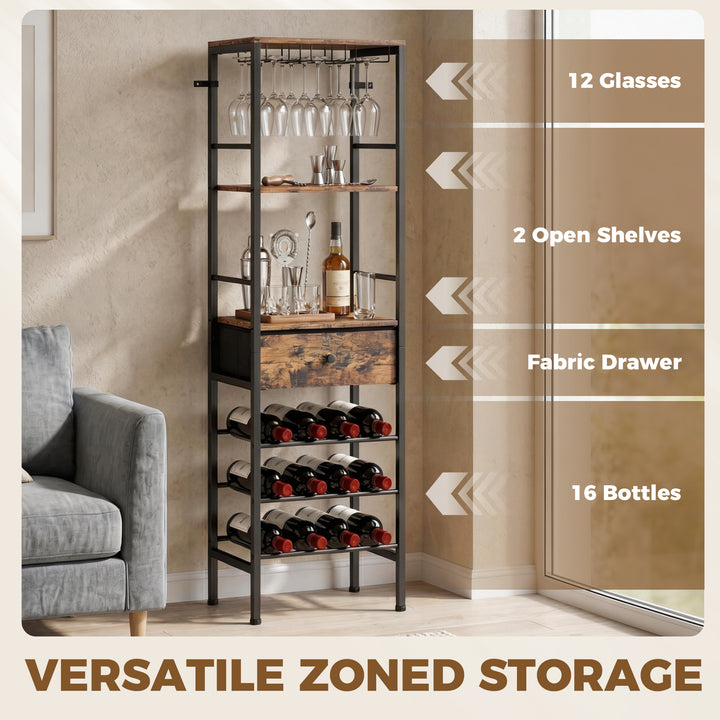 Industrial Wine Bar Cabinet Freestanding Liquor Cabinet 16-Bottle Wine