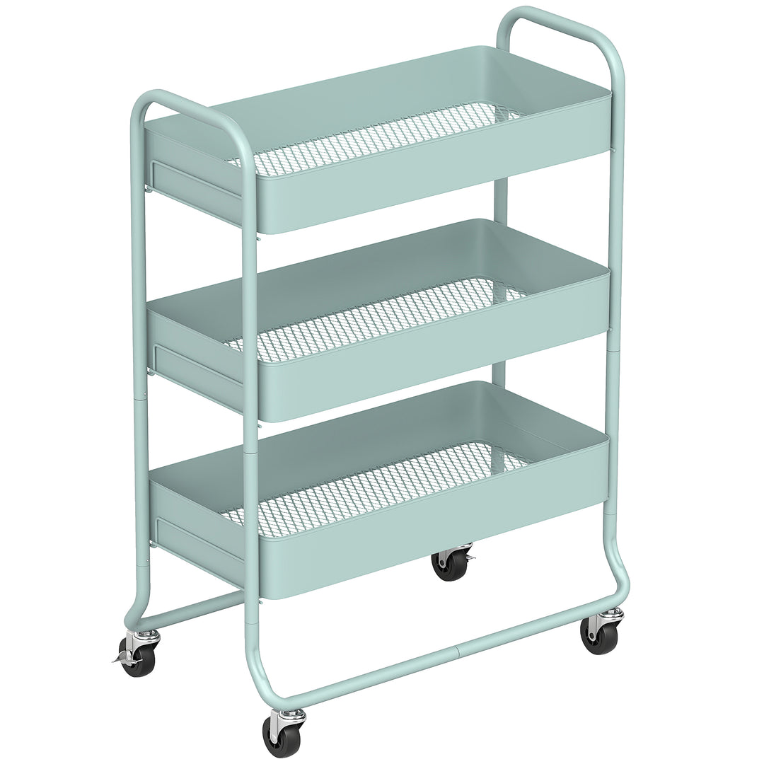3-Tier Storage Trolley on Wheels, Rolling Utility Cart with Mesh Backets for Kitchen, Bathroom, Bedroom