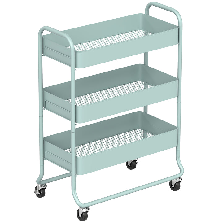 3-Tier Storage Trolley on Wheels, Rolling Utility Cart with Mesh Backets for Kitchen, Bathroom, Bedroom