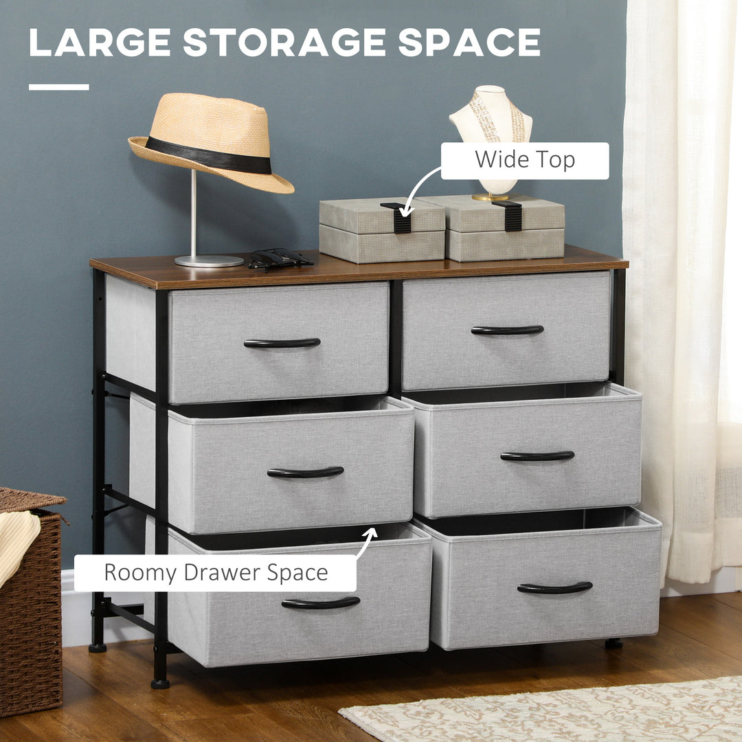Fabric Chest of Drawers, Storage Drawers, Industrial Bedroom Dresser with 6 Fabric Drawers, Steel Frame and Wooden Top for Nursery, Living Room, Hallway, Grey