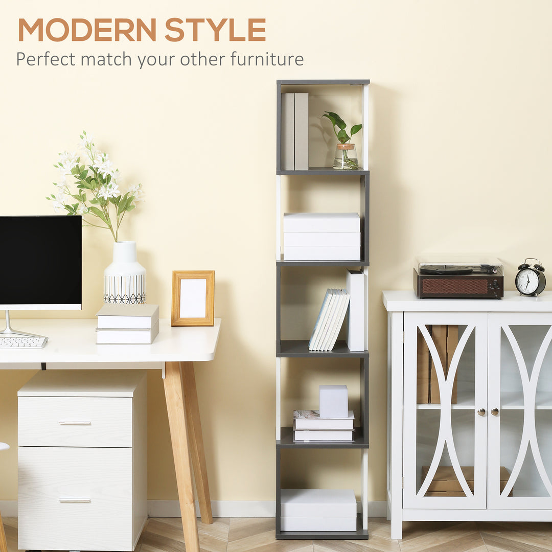 Modern 5-Tier Bookshelf, Freestanding Bookcase Storage Shelving for Living Room Home Office Study, White and Dark Grey