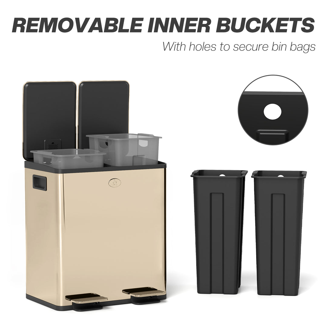 40L Dual Compartment Stainless Steel Bin, with Deodoriser Holders - Gold Tone