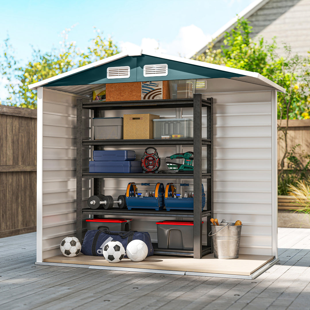 7 x 4ft Garden Shed, Easy to Assemble, Upgraded Galvanised Steel Frame with Foundation Kit, Double Doors with Lock, Outdoor Metal Shed with Vents and Gloves, Garden Storage Shed, Green