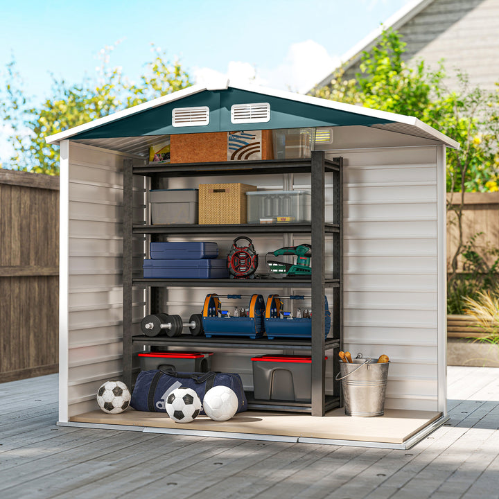 7 x 4ft Garden Shed, Easy to Assemble, Upgraded Galvanised Steel Frame with Foundation Kit, Double Doors with Lock, Outdoor Metal Shed with Vents and Gloves, Garden Storage Shed, Green