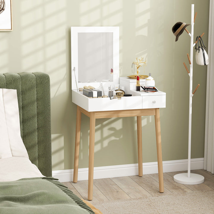 MCL Dressing Table with Flip-up Mirror, Makeup Desk with 2 Drawers and Pine Wood Legs, Vanity Table Writing Desk for Bedroom Living Room, White