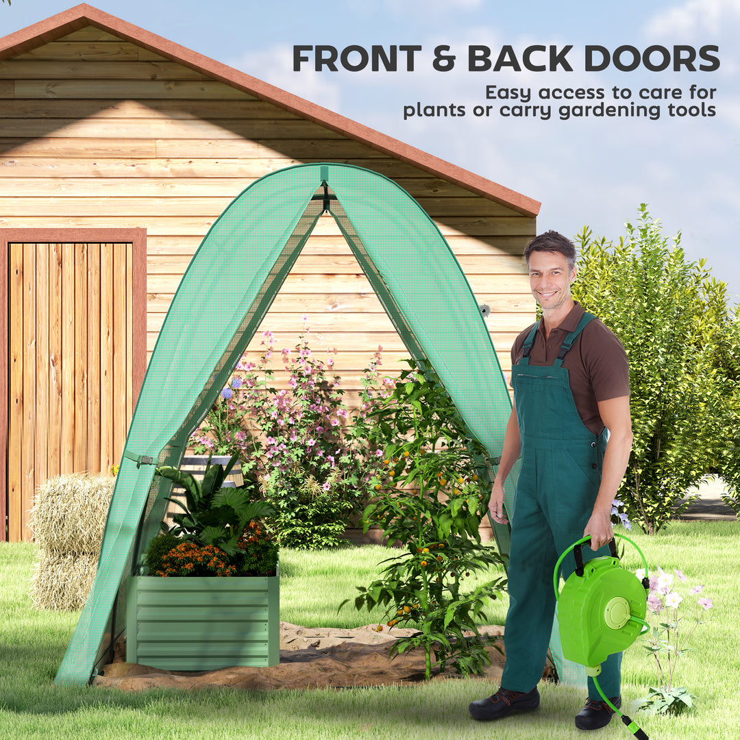 Polytunnel Greenhouse with Sandbags, Walk-In Tunnel Green House with 2 Doors and Screen Windows, 1.8 x 1.8 x 2m