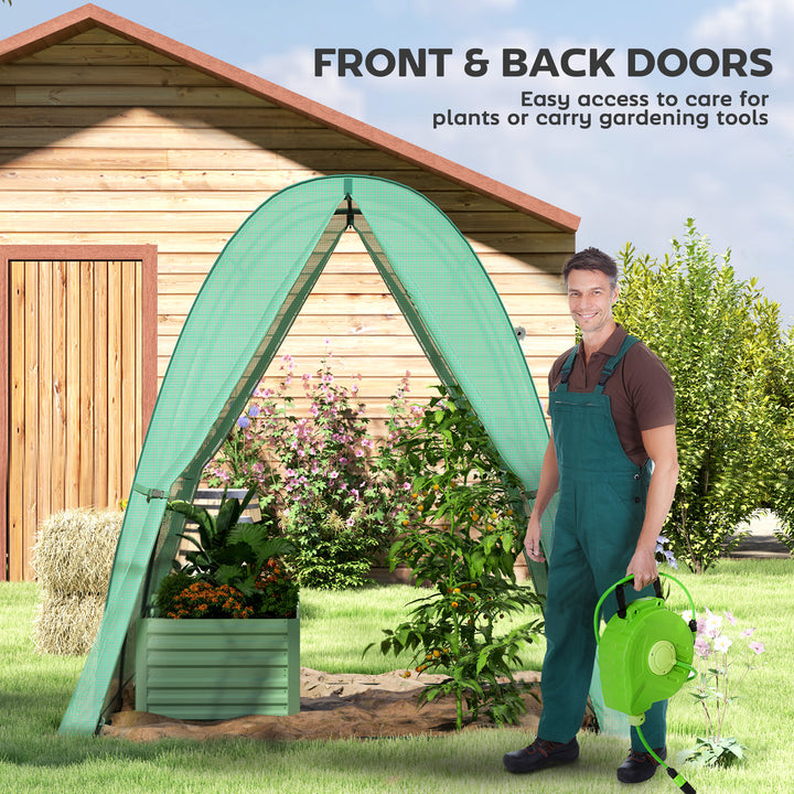 Polytunnel Greenhouse with Sandbags, Walk-In Tunnel Green House with 2 Doors and Screen Windows, 1.8 x 1.8 x 2m