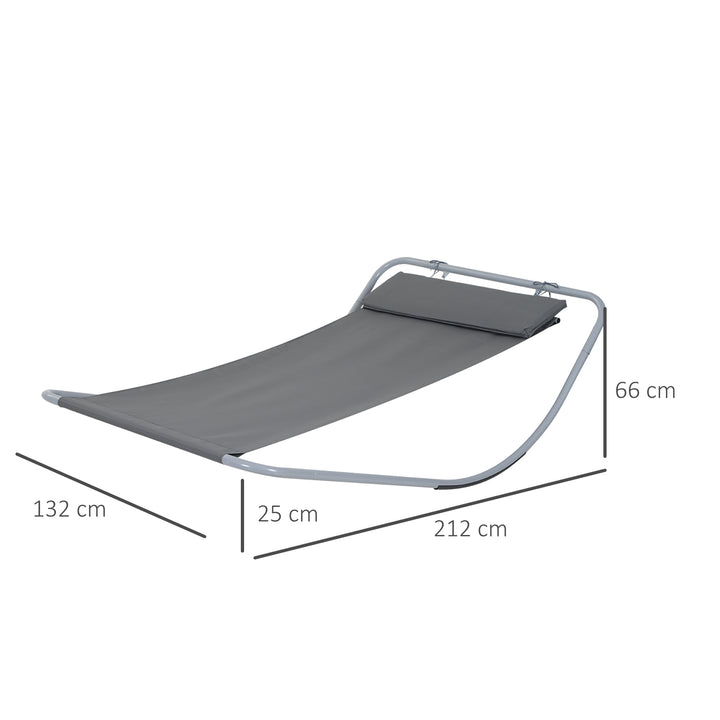 Rocking Sun Lounger, Single Garden Lounger Sunbed with Headrest Pillows, Texteline Outdoor Rocking Chair Swing Hammock Daybed with Metal Frame for Patio, Terrace, 212 x 132 x 66 cm, Grey