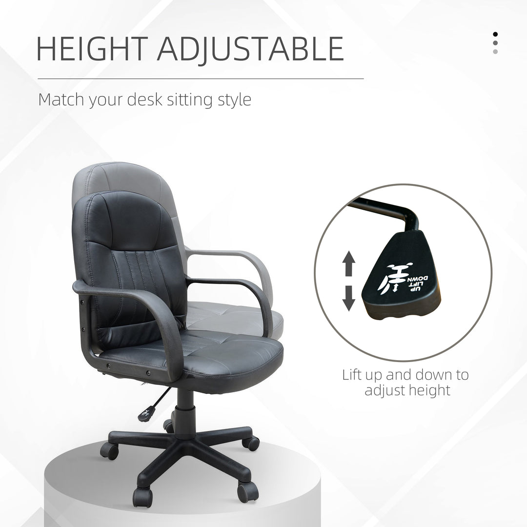 MCL Swivel Executive Office Chair, PU Leather Computer Desk Chair with Adjustable Height, Wheels, Black