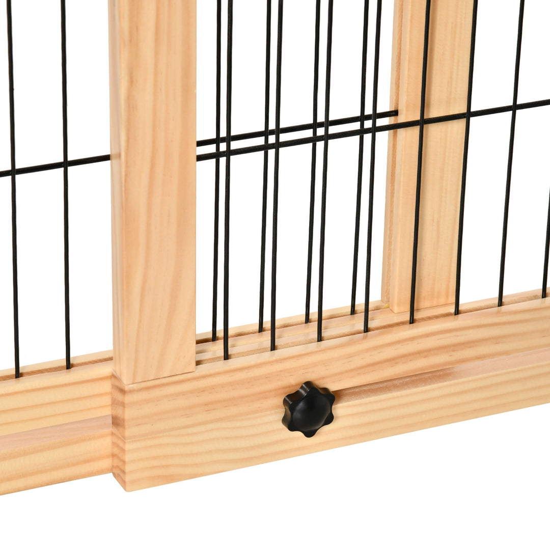 PawHut Adjustable Wooden Pet Gate, Freestanding Dog Barrier Fence with 2 Panels for Doorway, Hallway, 69H x 104
