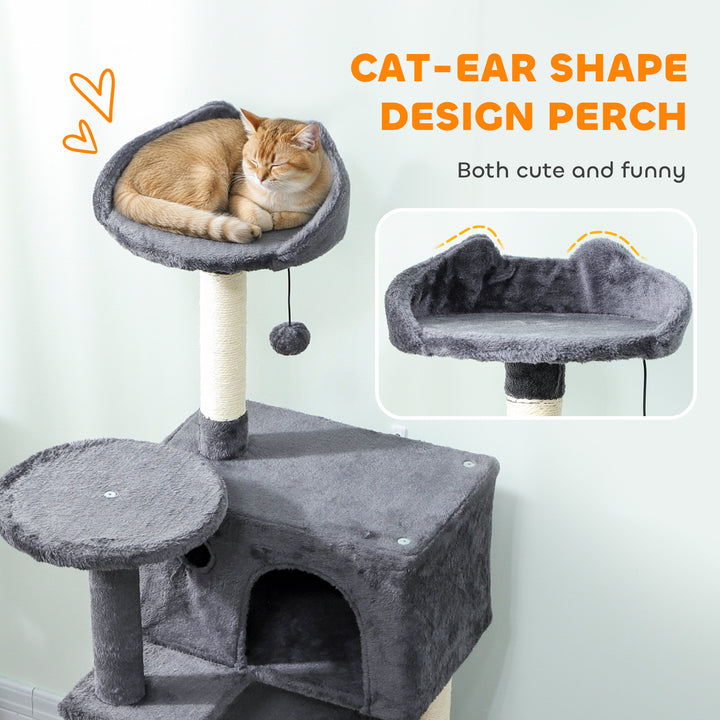 MCL 140cm Large Cat Tree Tower with Sisal Scratching Posts, Cat Houses, Plush Perches, Hammock, Ladder, Dark Grey