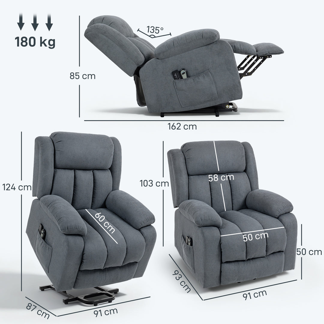MCL Power Lift Recliner Chair with Massage, Overstuffed Lift Chair for Elderly with Footrest, Remote and Side Pocket, Grey