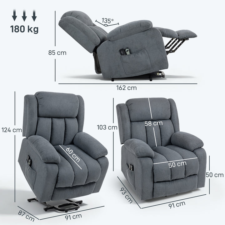 MCL Power Lift Recliner Chair with Massage, Overstuffed Lift Chair for Elderly with Footrest, Remote and Side Pocket, Grey