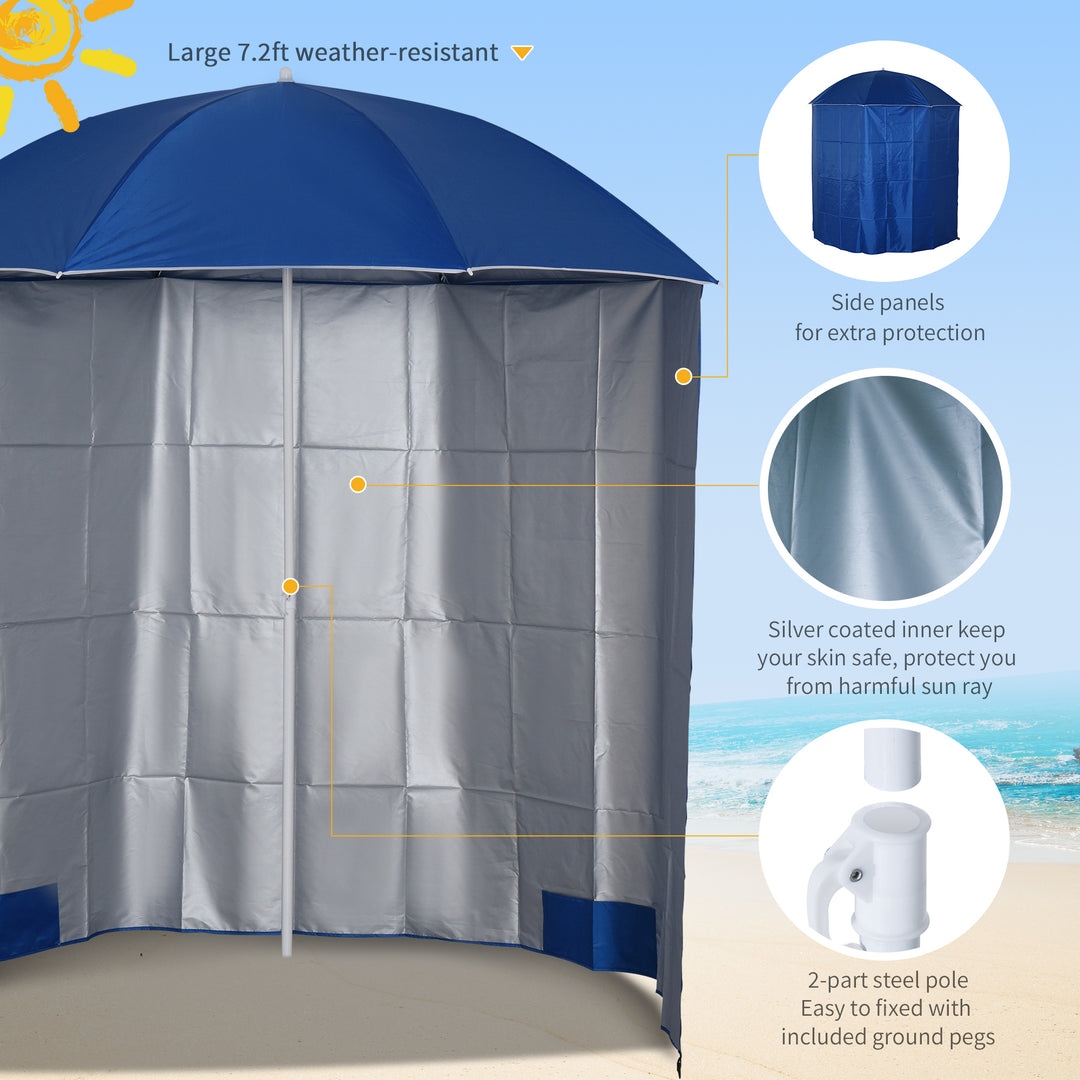 MCL 88" Arc 2.2M Fishing Umbrella Beach Parasol with Sides Brolly Shelter Canopy Shade with FREE Carry Bag Blue
