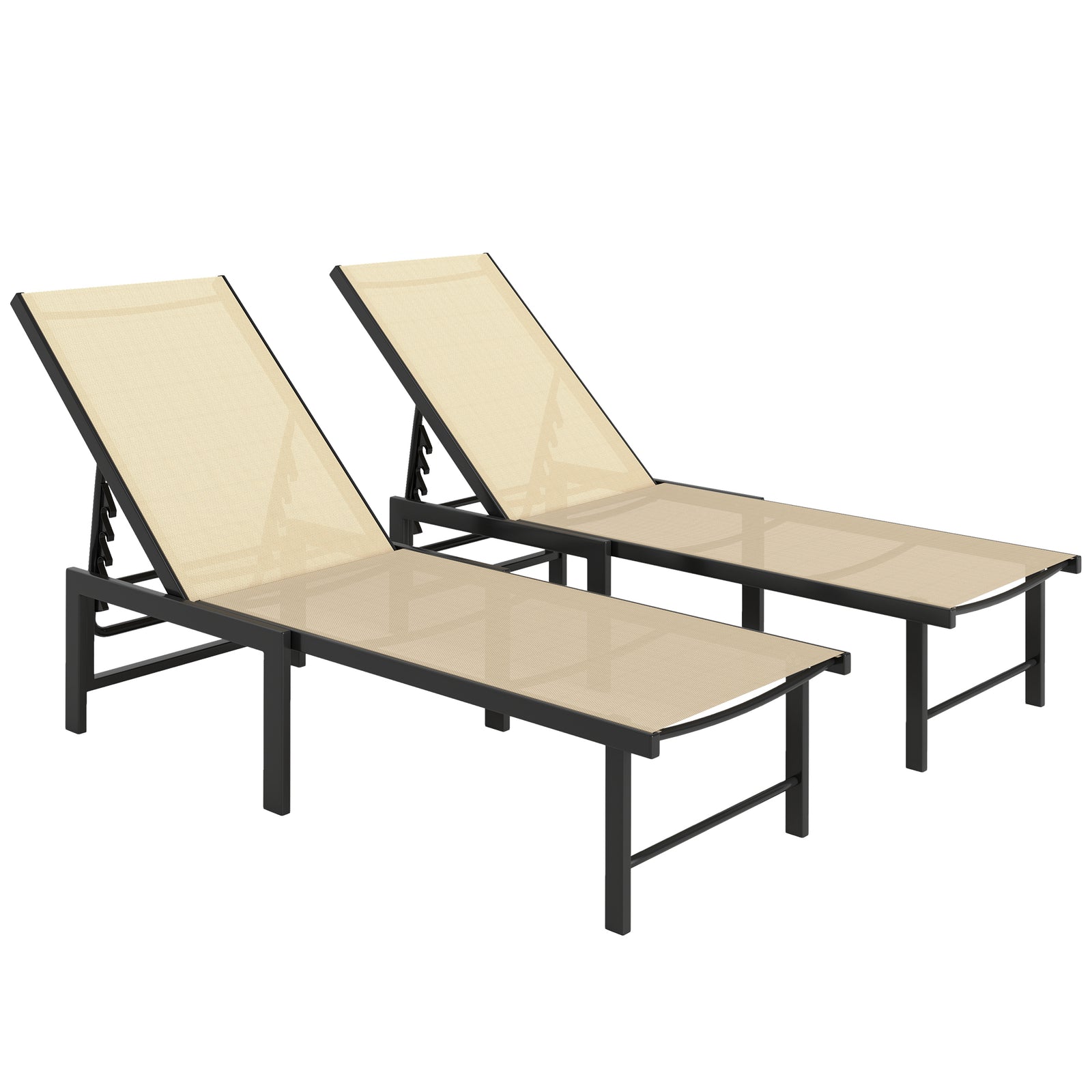 Set of Two Reclining Sun Loungers - Khaki
