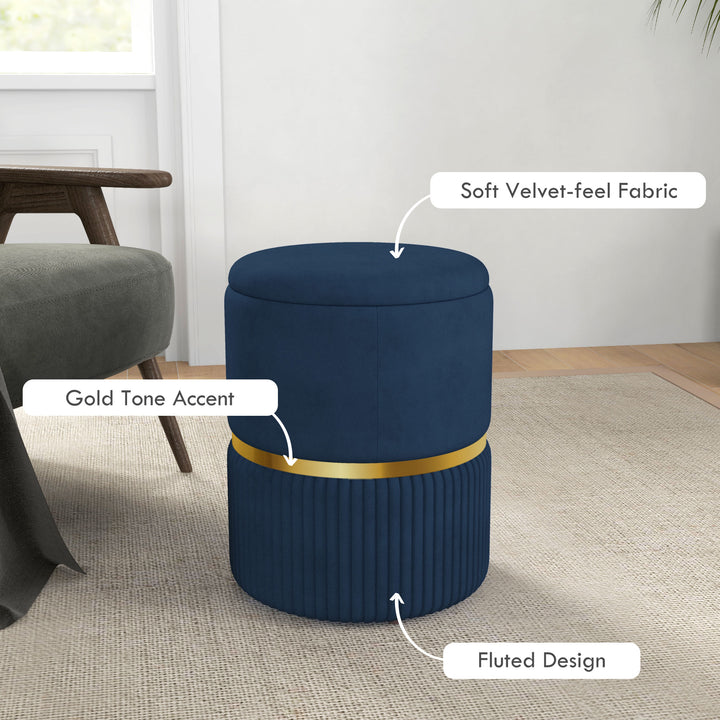 Velvet-Feel Storage Ottoman - Blue
