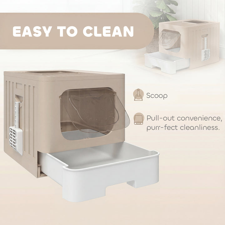 Foldable Cat Litter Box with Lid, Slide-Out Drawer, Scoop, Easy Clean, Odour Control, Anti-Splashing