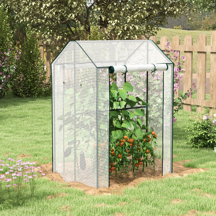 Green House, Mini Greenhouse with 2 Roll-up Doors, Vent Holes and Rein