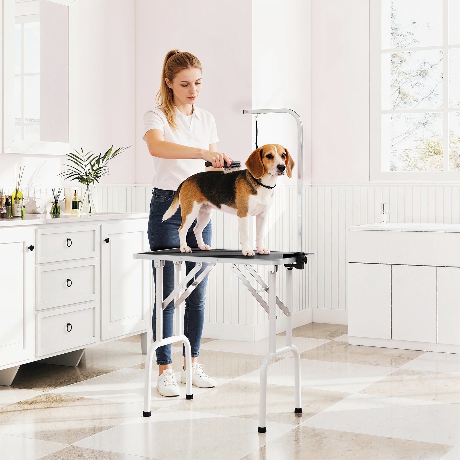 32" Foldable Dog Grooming Table Pet Drying Beauty Table Adjustable Fix