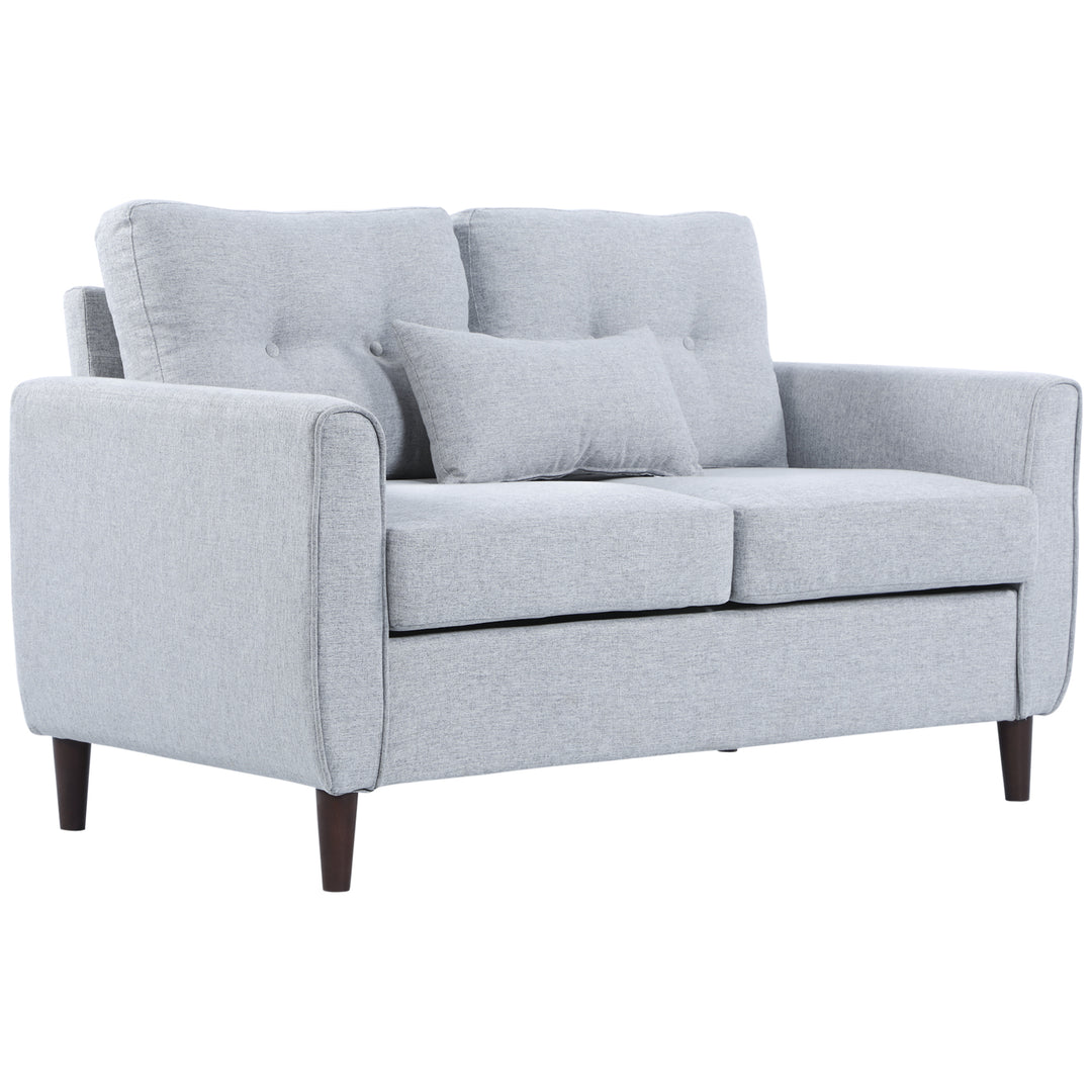 MCL 2 Seater Sofa with Spring Cushion, Fabric Sofa with Wooden Legs, Modern Love Seat for Living Room, 140cm Width Tufted Couch for Bedroom, Light Grey