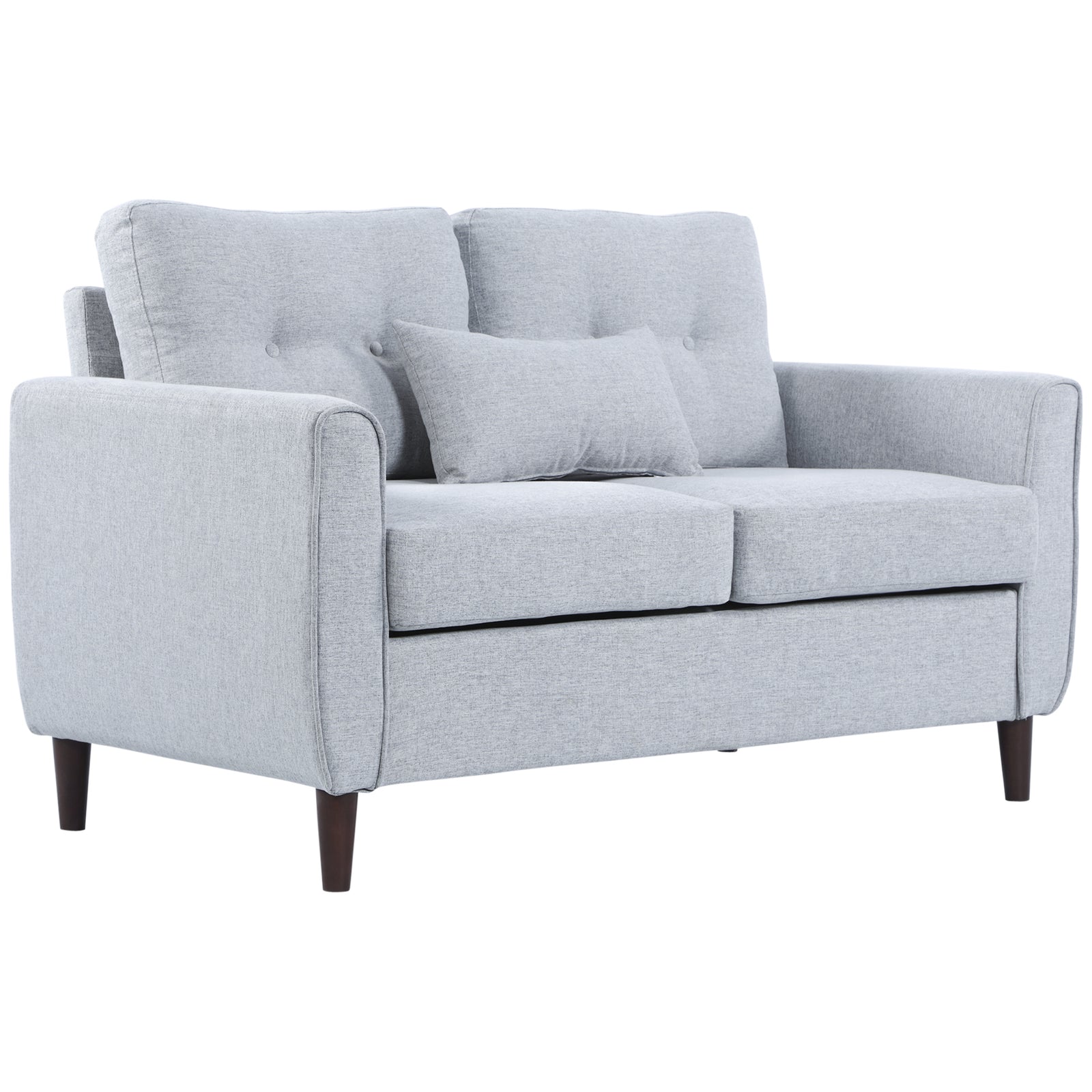 2 Seater Sofa with Spring Cushion, Fabric Sofa with Wooden Legs, Modern Love Seat for Living Room, 140cm Width Tufted Couch for Bedroom, Light Grey