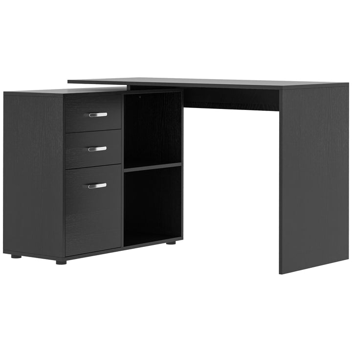 L Shaped Computer Desk, Reversible Home Office Desk with Drawers, File Cabinet and Storage Shelves, Study Table, 117 x 83.5 x 76cm, Black