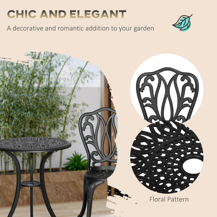 3 Piece Garden Bistro Set, Cast Aluminium Outdoor Furniture Set with U