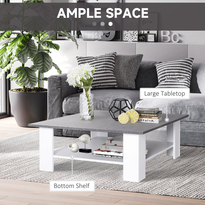 Square Coffee Table, Wooden Coffee Table with Storage, Cocktail Center Tea Table for Home Office, 80W x 80D x 31.5Hcm, Grey and White