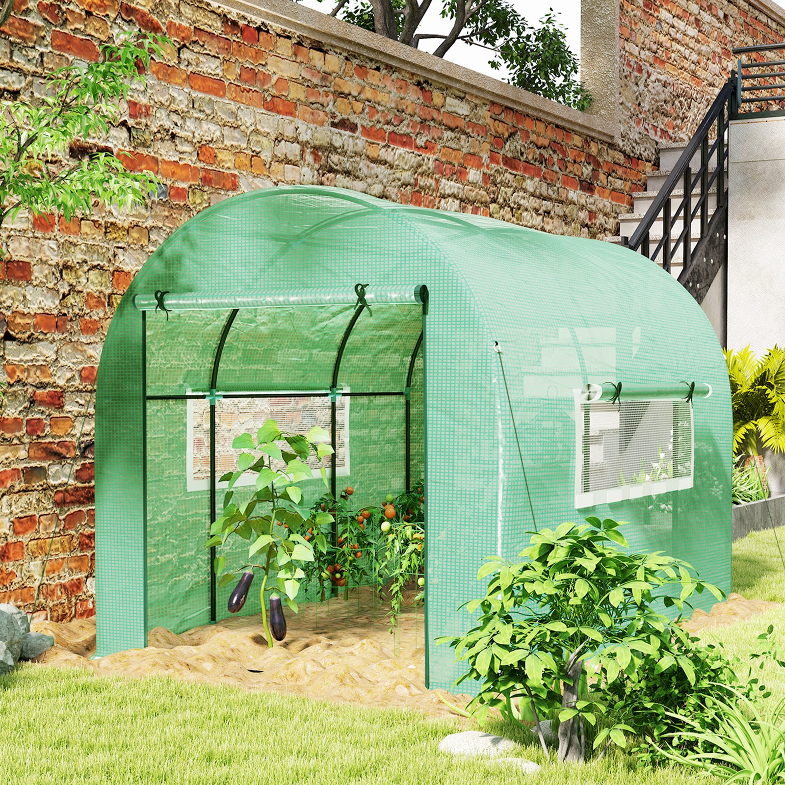 300 x 200cm Walk-In Polytunnel Greenhouse - Green
