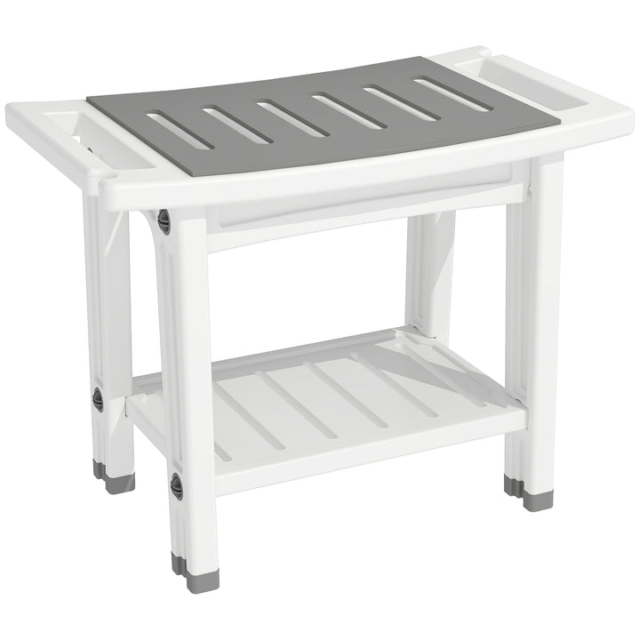 Shower Bench 2-Tier Shower Stool Bathroom with Shelf White and Grey