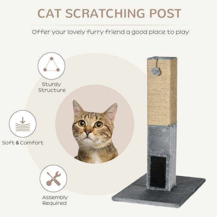 MCL Cat Tree Scratching Post for Indoor Cats 79cm Jute Scratcher Climber w/ Carpet Base Dangling Toy – Grey