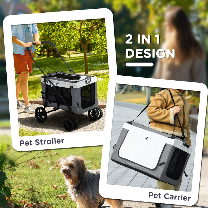 Foldable Dog Stroller, Pet Travel Crate, with Detachable Carrier, Soft Padding, for Mini, Small Dogs - Grey