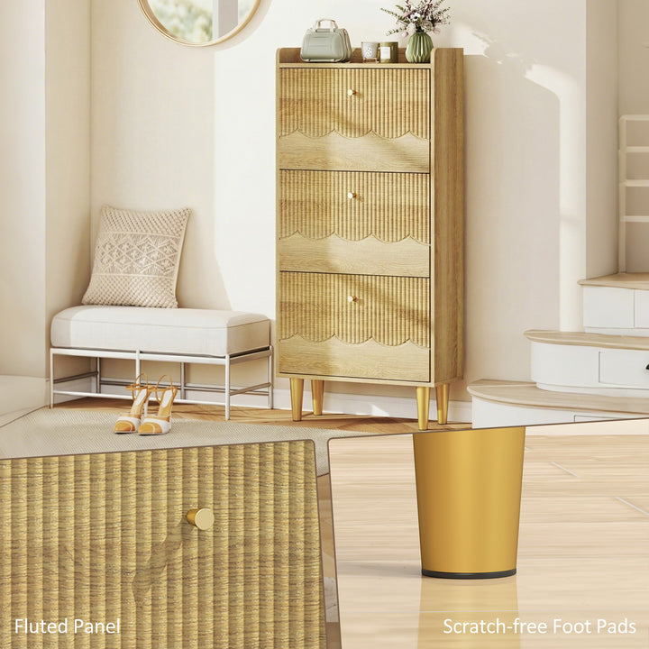 Narrow Shoe Cabinet, Modern Shoe Storage Cabinet with 3 Flip Drawers, 