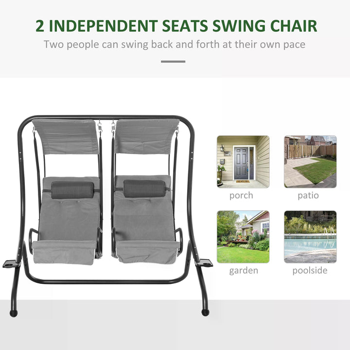 Canopy Swing 2 Separate Relax Chairs w/ Handrails and Removable Canopy Grey