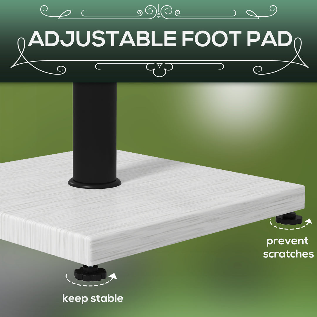 12kg Garden Parasol Base with Adjustable Foot Pad and Knob, Concrete Umbrella Stand with Wood Effect, Rectangular Parasol Holder for 38mm and 48mm Poles, White