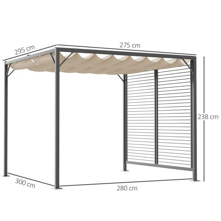 3 x 2.8m Metal Pergola, with Retractable Fabric Roof - Beige