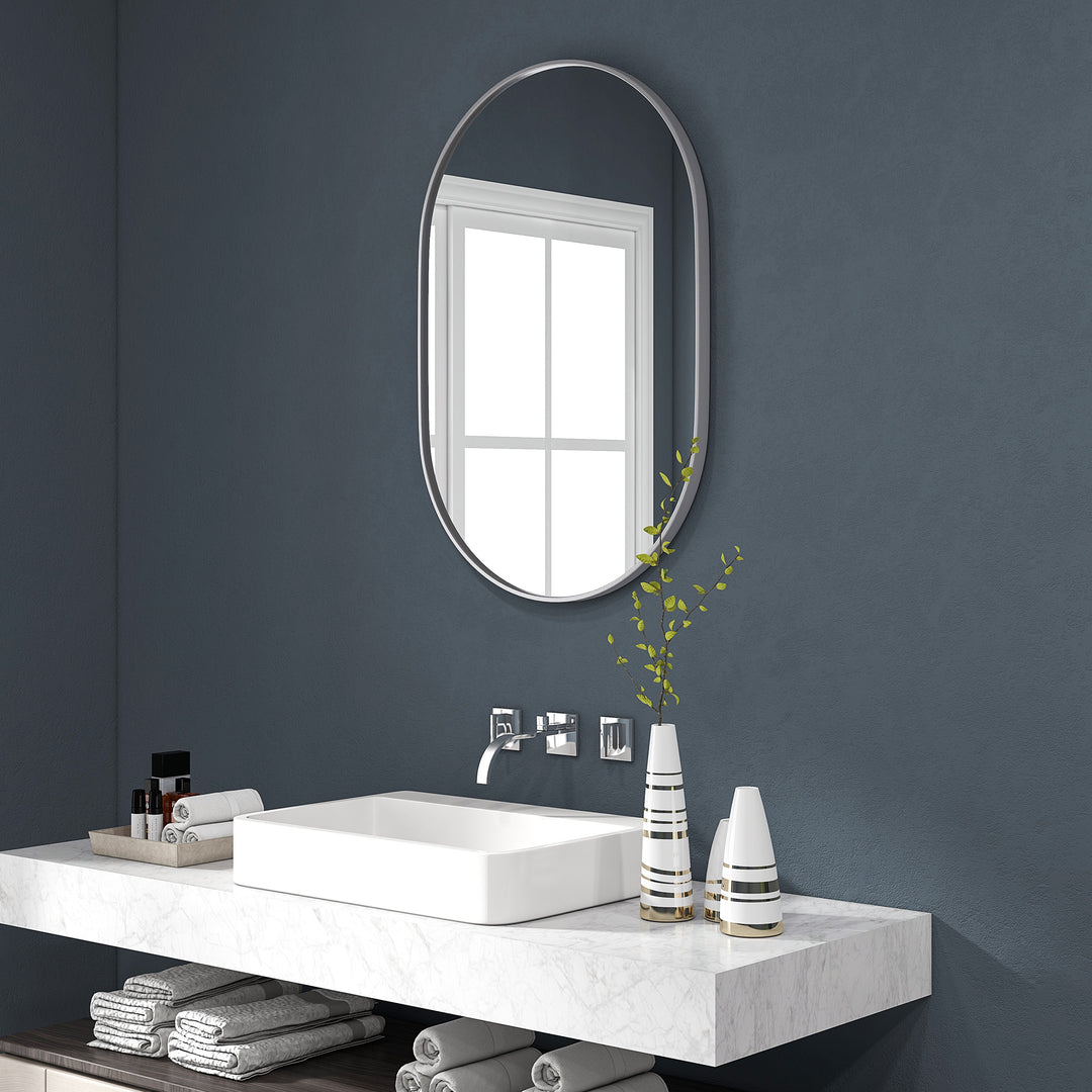 60cm Round Tempered Glass Bathroom Mirror - Silver Tone