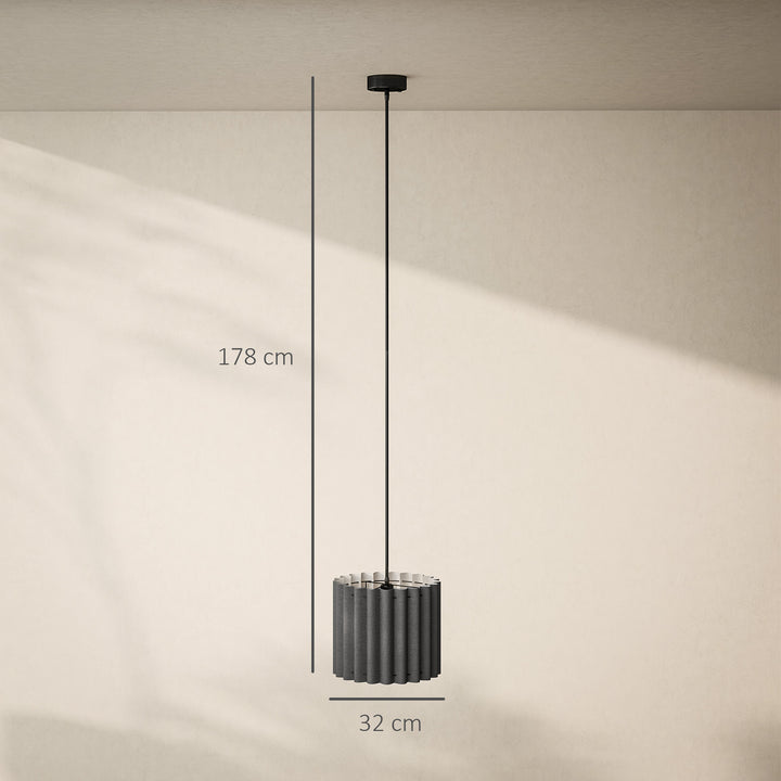 Linen Pendant Light, Modern Wave Ceiling Light Shade, E27 Lampshade for Living Room, Bedroom, Kitchen, Hallway, Black