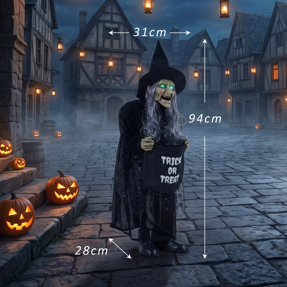 94cm Animated Witch Halloween Decoration, Scary Halloween Animatronics