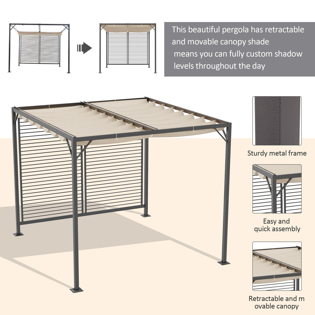 Outsunny 2.8m x 3m Retractable Metal Frame Outdoor Garden Pergola Beige