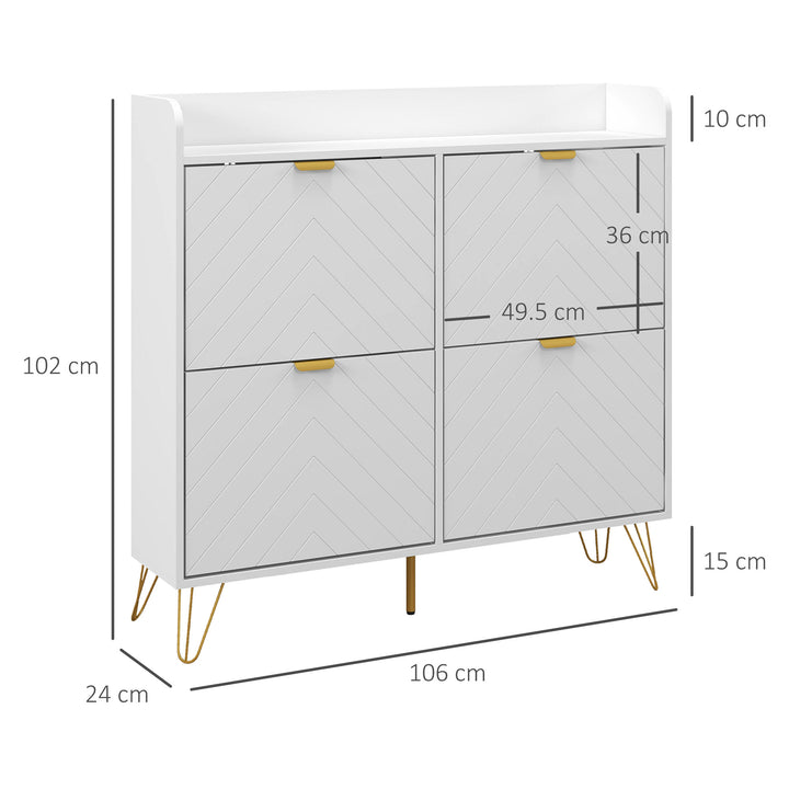 HOMCOM Narrow Shoe Storage Cabinet, Slim Shoe Cupboard with 4 Flip Drawers, Adjustable Shelf, Shoe Rack for 16 Pairs of Shoes | Aosom UK