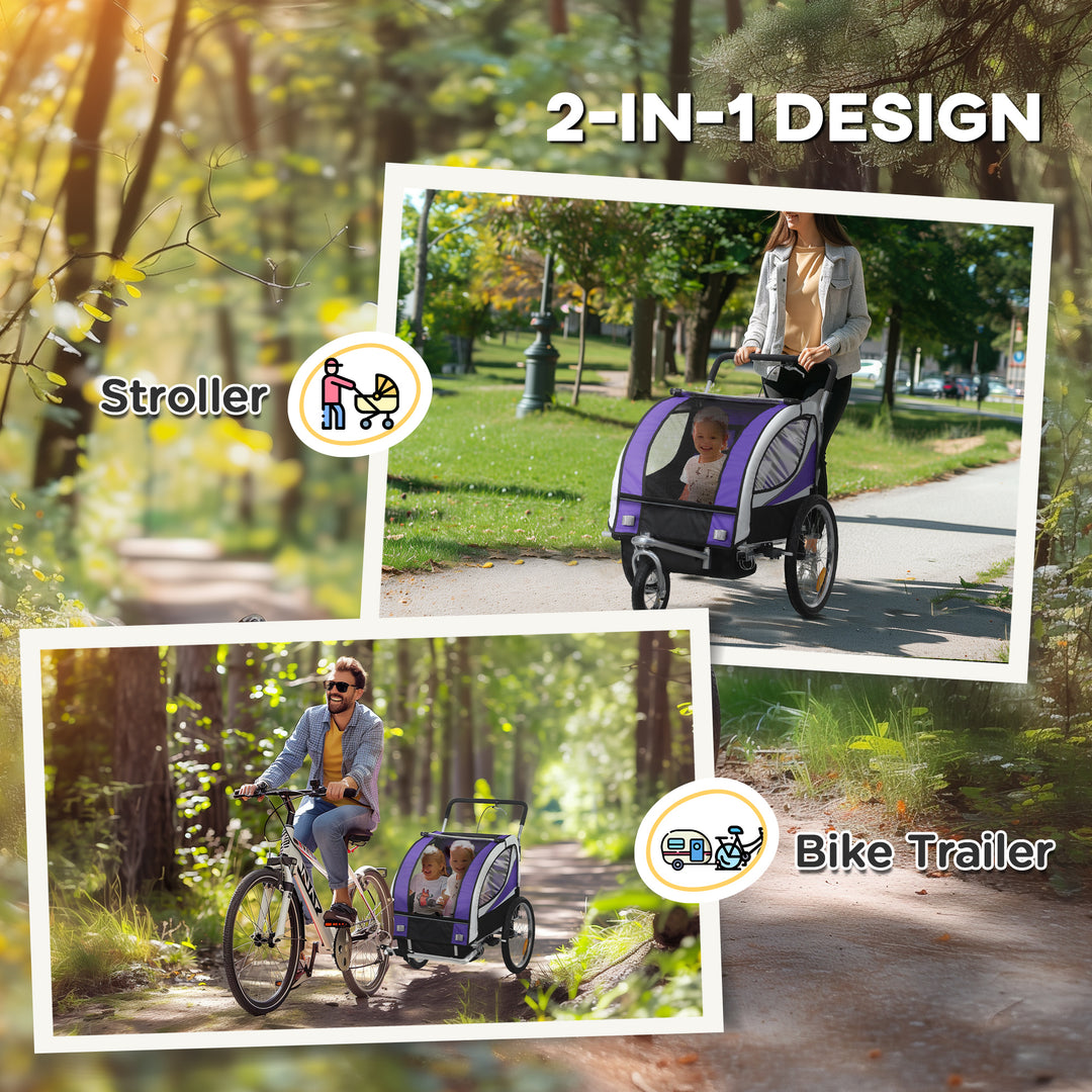 Baby Bike Trailer with 5 Point Harness, Steel Frame, Reflectors, Safety Flag, Hitch Coupler, Purple