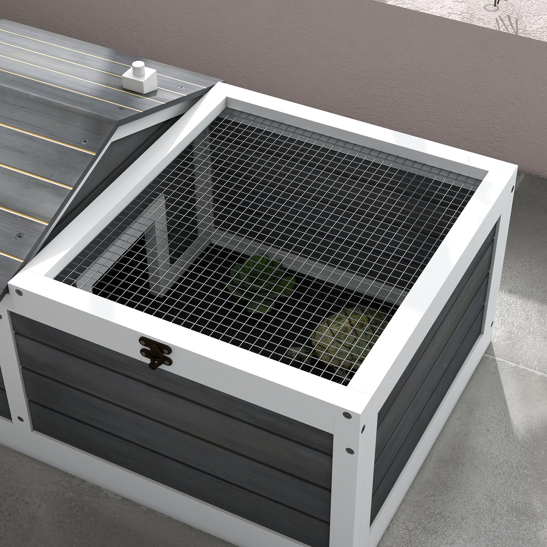 Wooden Tortoise House, Small Pet Reptile Shelter, with Hide Den and Run - Grey