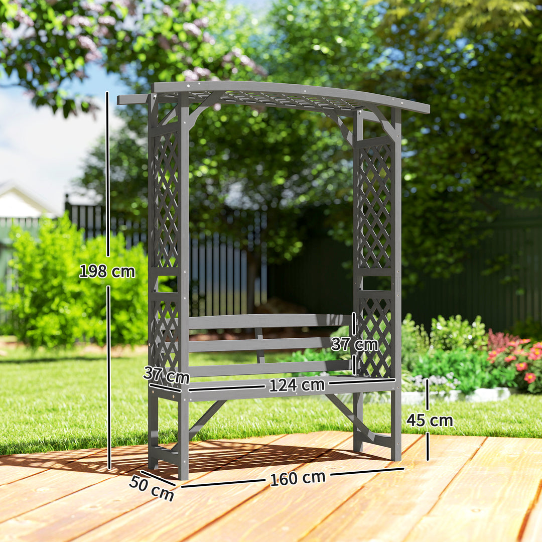 Garden Bench, Wooden Garden Arbour with Seat for Vines/Climbing Plants, Grey