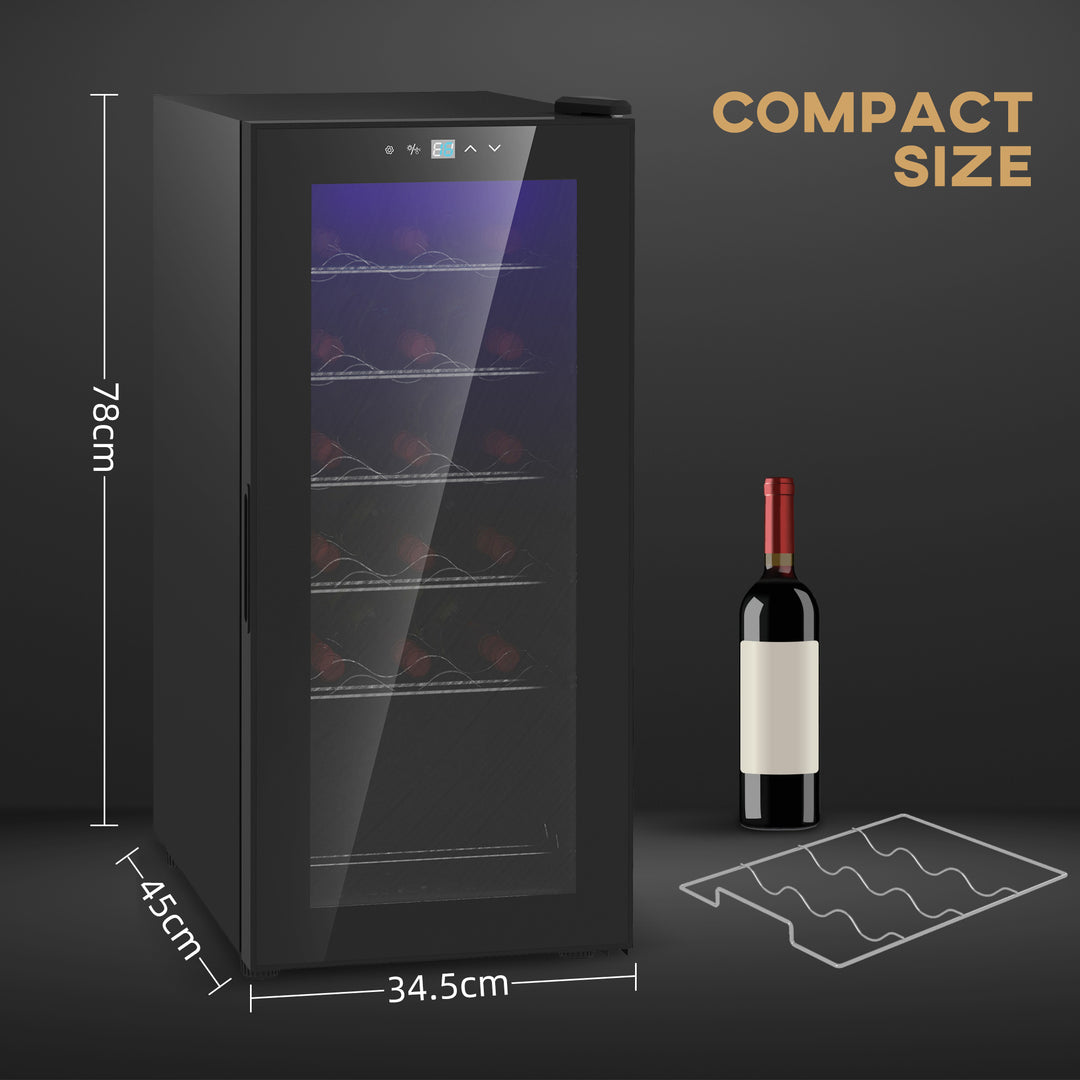 HOMCOM Freestanding Wine Fridge, 35cm Wide Undercounter Wine Cooler Fridge w/ Temperature Control, Digital Touch Screen, LED, Glass Door | Aosom UK